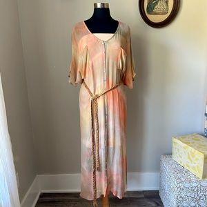 Vintage 1990s tie dye silk dress with braided belt - Leyendecker